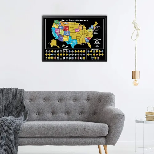 Vista 5 de Mapa para Rascar de EE. UU. + Paquete de 63 Parques Nacionales (Mapa de EE. UU. de 24x17 y Póster de Parque Nacional de 12x16, Negro/Oro) - Kit