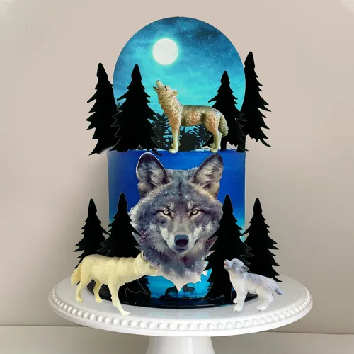 Vista 5 de 13 piezas de decoración de pastel de lobo de luna llena para decoración