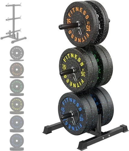 Vista 23 de Olympic Barbell Set, 2-Inch Bumper Plates with Weight Plate Rack Colored Crumb Rubber Weight Plates for Weight Lifting & Strength Training, 90–530