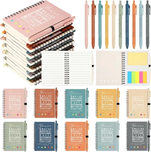 Vista 15 de Jetec 20 piezas/10 juegos de regalo para profesores, cuaderno motivacional en espiral con notas adhesivas, bolígrafo a granel, diarios inspiradores