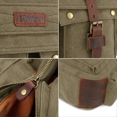 Vista 7 de Kattee Military Messenger Bag Canvas Leather Shoulder Bag Fits 14.715.6 Inch Laptop