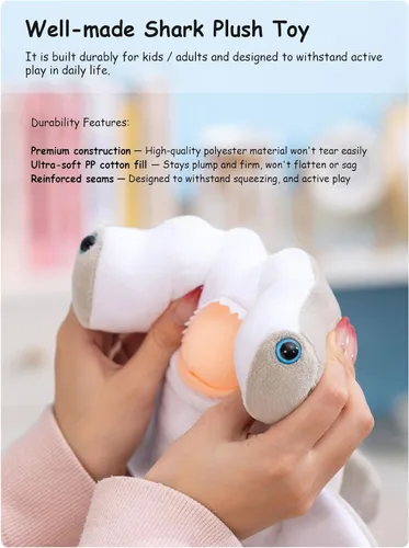 Vista 4 de Lindo juguete de peluche de tiburón martillo, adorable animal de mar de peluche de tiburón suave de 12 pulgadas para niños, esponjoso, regalo