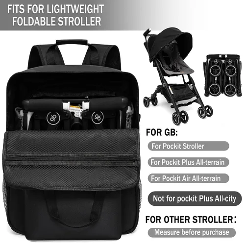Vista 10 de Bolsa de viaje para cochecito GB Pockit con GB Pockit Air Plus Bolsa de viaje plegable para cochecito de bebé, bolsa de cochecito para avión