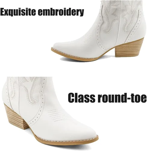 Vista 2 de MERUMOTE Botas de tobillo cortas de vaquero occidental para mujer, zapatos bordados, botas de invierno