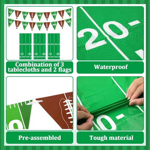 Vista 3 de Qyeahkj Suministros para fiestas de fútbol, juego de mantel de rugby, juego de pancartas para mesa de campo de fútbol, incluye banderín de papel