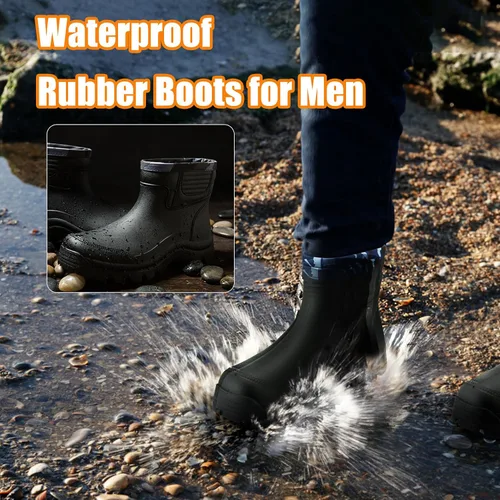 Vista 3 de Gets Botas de lluvia para hombre, impermeables, ligeras, de goma, para todo tipo de clima