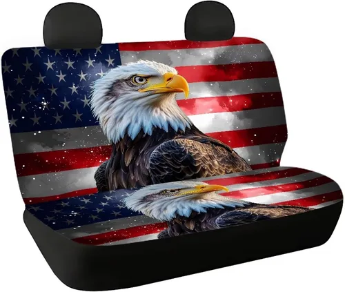 Vista 41 de AFPANQZ Funda protectora para asiento trasero de automóvil, con bandera patriótica estadounidense, solo para asiento trasero de automóvil, camión