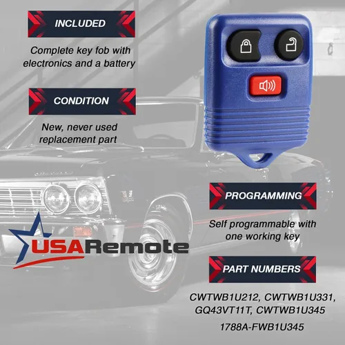 Vista 3 de Llavero compatible con control remoto sin llave para Ford Lincoln Mercury Mazda 1998-2016 (Azul)