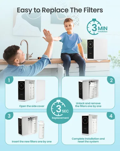 Vista 7 de Sistema de ósmosis inversa sin tanque 600GPD Certificado NSF, Sistema de filtración de agua RO bajo el fregadero, reducción de TDS de 500 a 20