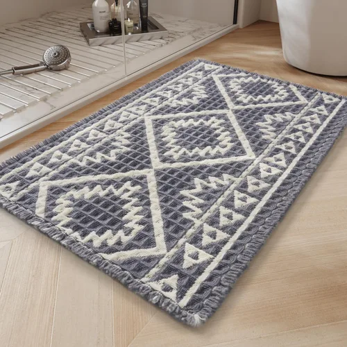 Vista 12 de PADOOR -Tapete de baño de punto gofre, súper absorbente, lavable a máquina, antideslizante, con borlas, tapete de baño suave para lavandería, Marrón