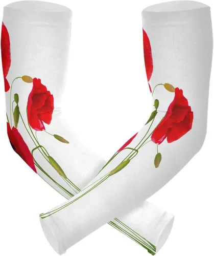 Vista 2 de Summer Poppy Flower Cooling Arm Sleeves for Men Women UV Sun Protection Work Sports Arm Sleeves with Thumb Hole for Football Running Golf