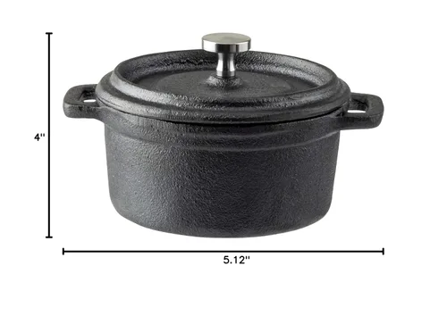 Vista 10 de TableCraft 10747 Cocotte, 8 onzas., con tapa & asas, de acero inoxidable perilla, hierro fundido, negro