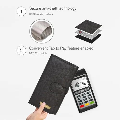 Vista 5 de Carteras de piel con bloqueo RFID, para cheques, con 11 ranuras para tarjetas, para mujer, cartera Rfid