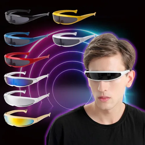 Vista 7 de KFPH Gafas de sol estrechas futuristas UV400 Robot Space Costume Color Mirrored Lens Party Rave gafas futuristas
