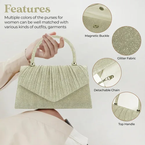 Vista 3 de Bolso de noche brillante para mujer, bolso de mano pequeño y brillante para mujer, para boda, fiesta, bolso de hombro para mujer