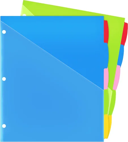 Vista 10 de WOT I Separadores duraderos de 8 pestañas para carpeta con bolsillo transparente - 1 juego, separadores reutilizables de plástico para carpeta de 3