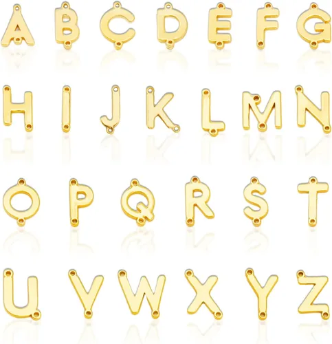 Vista 9 de 26 dijes de letras del alfabeto A-Z rellenas de oro de 18 quilates para hacer joyas, dije con inicial del alfabeto A-Z, colgantes con purpurina