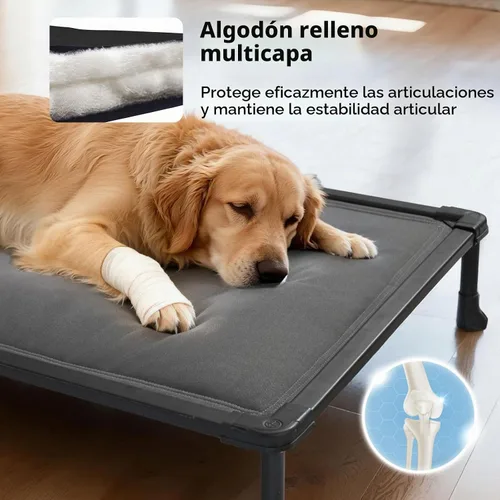 Vista 3 de Veehoo Cama Elevada para Perros a Prueba de Mordidas, Cuna Elevada Duradera para Mascotas con Suave Alfombra Rellenada de Algodón PP Impermeable Gris