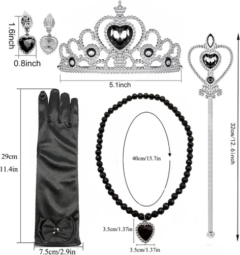 Vista 7 de Disfraz de Miércoles para Niñas Accesorios de Disfraz para Niñas Miércoles Guantes Tiara Corona Collar Varita Aretes Pulsera Anillo Niños Halloween