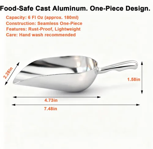 Vista 2 de Cuchara de aluminio fundido de 6 onzas, cuchara de hielo sólido de una pieza para cubitos de hielo, bar, cocina, cuchara multiusos de alimentos