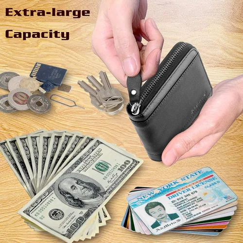 Vista 49 de Admetus Billeteras con bloqueo RFID para hombre, billetera de cuero con cremallera para hombres con tarjetero RFID plegable