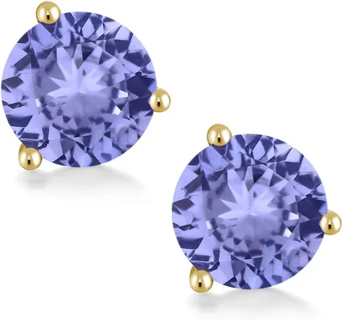 Vista 21 de Gem Stone King Aretes de oro de 14 quilates, 0.236 in, piedra natal redonda, Martini, 3 puntas, aretes de oro para mujer