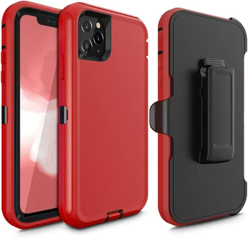 Vista 11 de Funda protectora híbrida a prueba de golpes, diseño de doble capa, cubierta dura compatible con 11 Pro Max (clip+negro-gris)
