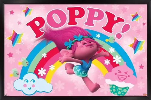 Vista 9 de Trends International Trolls - Póster de pared de amapola, 22.4 pulgadas de largo x 14.7 pulgadas, versión enmarcada en madera de granero Versión