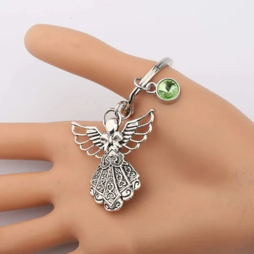 Vista 6 de BNQL Llavero de ángel de la guarda con piedra natal conmemorativa, regalo personalizado