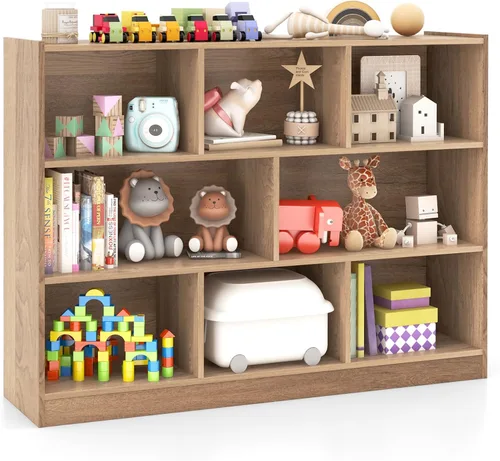 Vista 11 de HONEY JOY Organizador de almacenamiento de juguetes para niños, estante de almacenamiento de 8 secciones para preescolar, organizador de estante