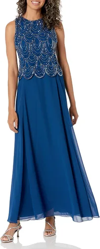 Vista 3 de J Kara Vestido sin mangas con cuentas para mujer con bufanda