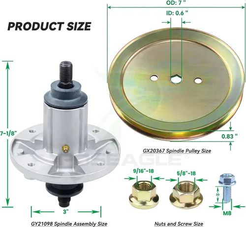 Vista 3 de GY21098 Conjunto de husillo para cubiertas John Deere D110 D105 A2 1xHusillo+1xGX20367