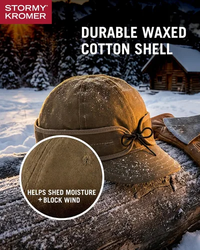 Vista 3 de Stormy Kromer Gorra de algodón encerado aislada, sombrero de otoño ligero con orejeras, resistente al agua, sombrero de 3 estaciones Outdoor Cold