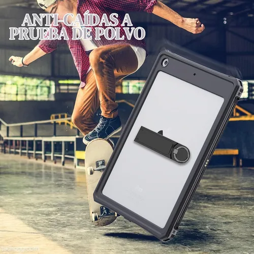Vista 4 de ShellBox Case Funda impermeable para iPad 10.2 de 9ª/8ª/7ª generación, resistente a prueba de golpes, protector de pantalla integrado con correa