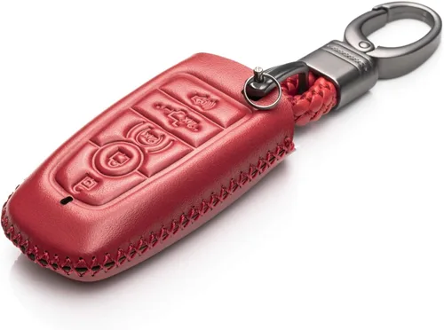 Vista 2 de Vitodeco Funda protectora de cuero para llavero inteligente compatible con Ford (modelos 2018 - 2026), 5 botones, color rojo