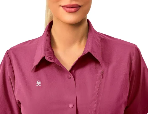Vista 4 de Little Donkey Andy Camisa de viaje de manga larga para mujer, camisa Safari UPF 50+, camisas de senderismo frescas para exteriores de secado rápido
