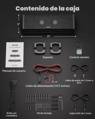 Vista 9 de Ehaho 17 Inch 4-Speaker UTV Sound Bar with Bluetooth, RGB, IP66 Waterproof