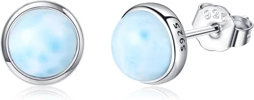 Vista 10 de Larimar/Aguamarina/Lapislázuli/Ágata de Musgo/Amatista/Turquesa/Ónix/Ojo de Tigre/Piedra de Luna/Labradorita/Cuarzo Rosa Aretes de Botón de Plata