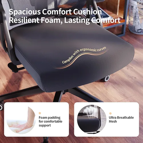 Vista 4 de Ergonomic Office Chair - 350LB Comfy Desk Chairs with Adjustable Lumbar Back and Support, Mesh Computer Chairs with Wheels and Arms for Home Office