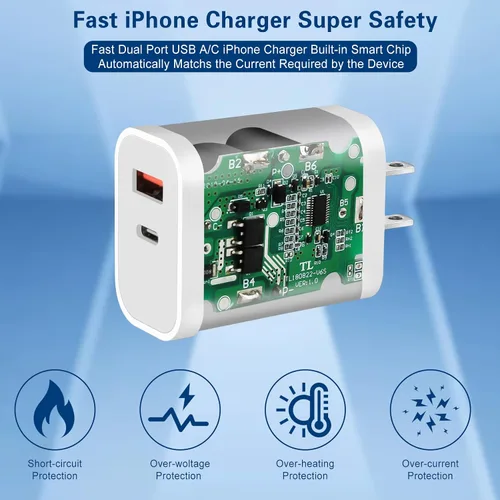 Vista 4 de Cargador rápido para iPhone, cargador de iPhone A/C de doble puerto, bloque de carga rápida, paquete de 2 cargadores de pared para iPhone de Apple