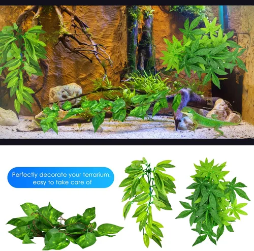 Vista 7 de KATUMO Plantas de reptiles, 3 plantas colgantes de anfibios con ventosa para lagartos, geckos, dragones barbudos, serpientes, cangrejos ermitaños