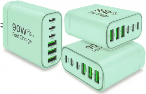 Vista 21 de Bloque de cargador USB C GaN de 90 W, cargador de pared USB C de 6 puertos de carga rápida, adaptador de corriente PD de 45 W para iPhone 17Pro
