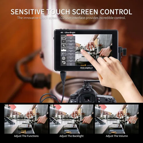 Vista 4 de FEELWORLD LUT7 7 Pulgadas 2200nits Campo DSLR Monitor Ultra Brillante Pantalla Táctil 4K HDMI Soporte 3D LUT, Forma de Onda Ayuda Creadores Al Aire