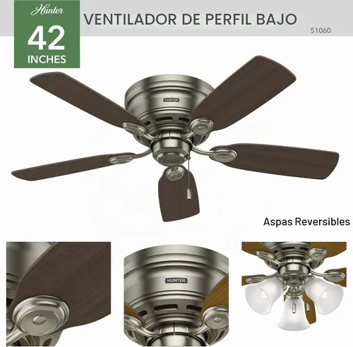 Vista 5 de Hunter 51060 Ventilador de techo de 42 pulgadas IV de bajo perfil, estaño antiguo