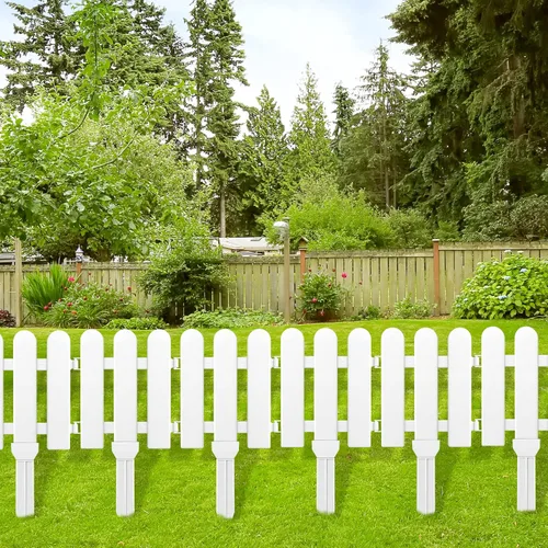 Vista 5 de ELECLAND 22 piezas de valla de jardín con 22 piezas de inserción de valla de plástico blanco valla de jardín bordes de valla de césped parterres