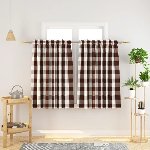 Vista 56 de Cenefas de cortina para ventana de 16 pulgadas de largo, 2 paneles de cuadros búfalo, cortinas pequeñas con bolsillo para barra, estilo clásico