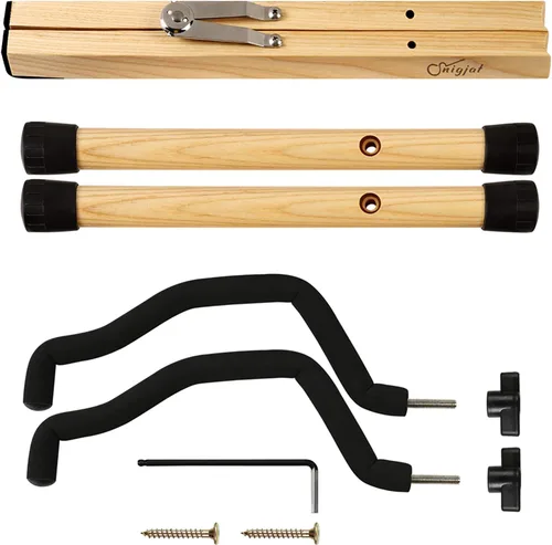 Vista 6 de SNIGJAT Soporte de madera acústico, mini eléctrico ajustable, soporte de guitarra para guitarra con acolchado de espuma, soporte de bajo plegable
