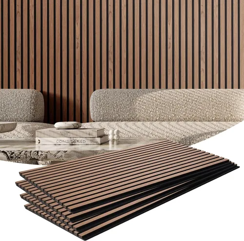 Vista 15 de VEVOR Panel Acústico de Listones de Madera, 7.9 x 94.5 pulgadas, Pared de Acento MDF de 4 Piezas, Tablero de Madera Falsa para Decoración