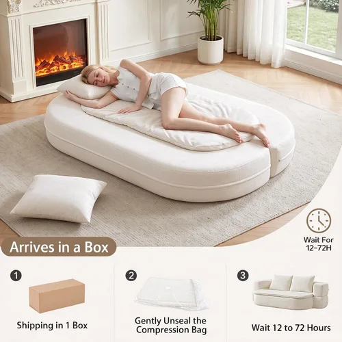 Vista 8 de Colchón plegable de espuma convertible de 79 pulgadas, sofá futón Beige