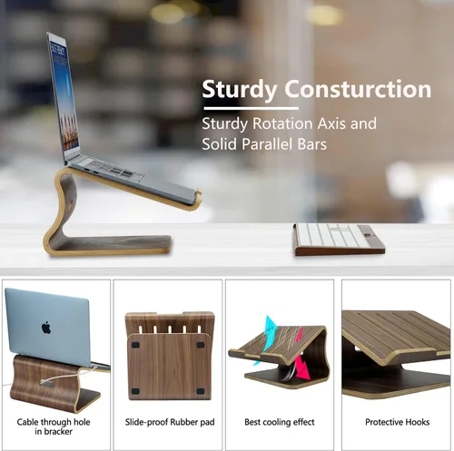 Vista 2 de SAMDI Soporte de madera para computadora de escritorio, soporte para laptop, soporte de computadora de refrigeración de madera, adecuado